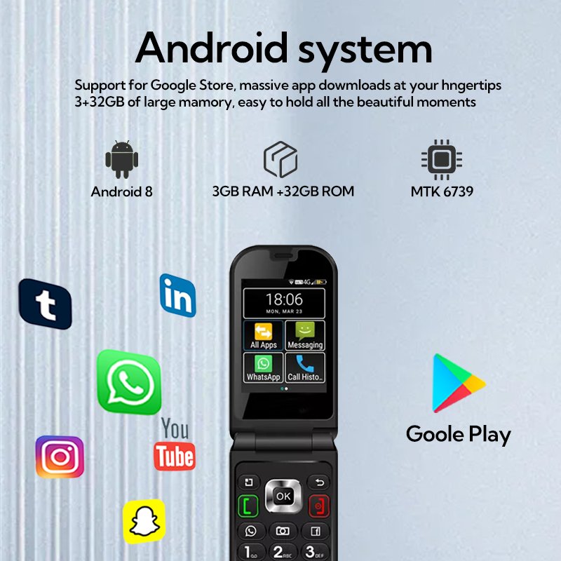 TIQ MINI Q3 flip phone Google Play dual SIM one-touch SOS big button touch screen smart phone wholesale discount